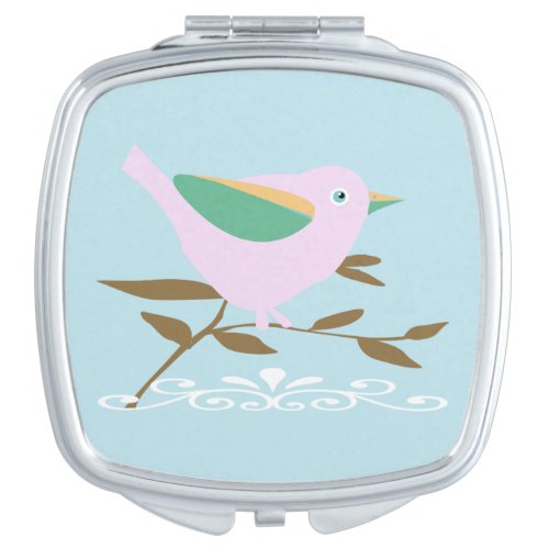 Little pink birdie compact mirror