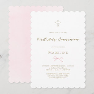 little pink bow First Holy Communion girl Invitation