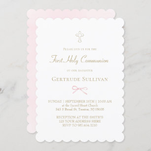 little pink bow First Holy Communion Invitation