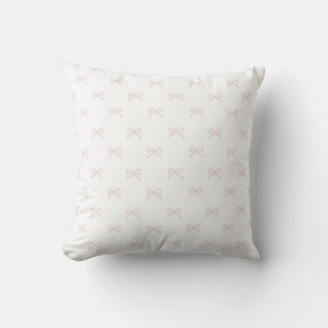Little Pink Bow Pastel Feminine & Coquette Throw Pillow (Front)