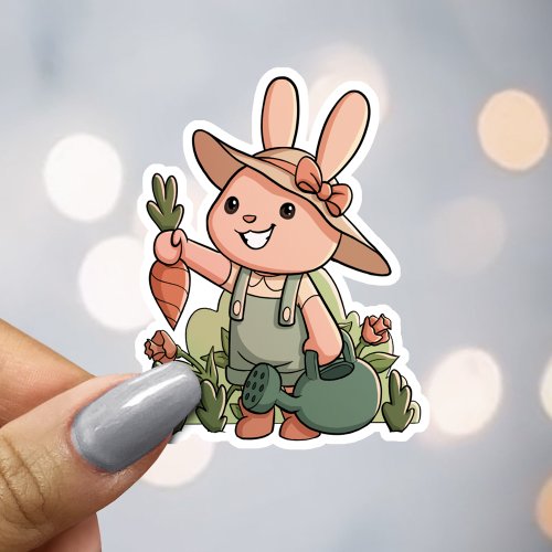 Little Pink Carrot Gardener Bunny Sticker