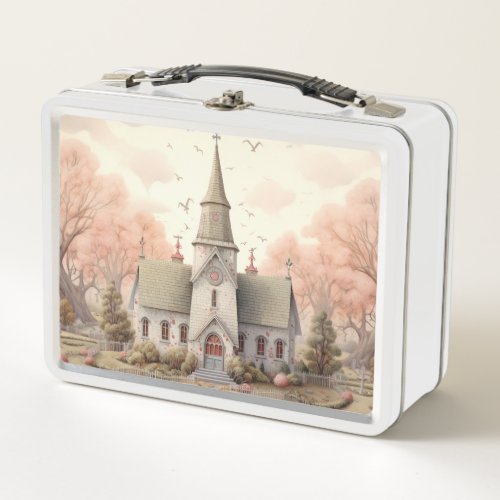 Little Pink Church Country Chic Metal Lunchbox