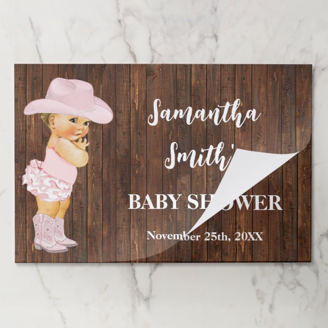 Little Pink Cowgirl Baby Shower Tearaway Placemat  (Folded)