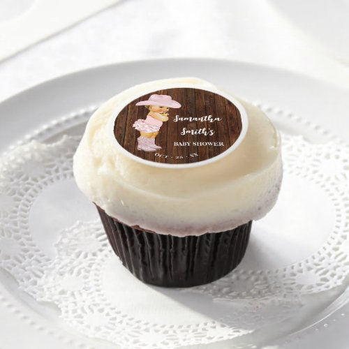 Little Pink Cowgirl Western Baby Shower Favor Edible Frosting Rounds