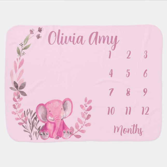 Little Pink Elephant Monthly Milestone Blanket (Horizontal)