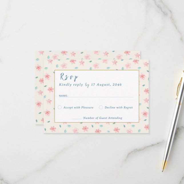 Little Pink Flower Wedding Invitation RSVP Cards (Front/Back In Situ)