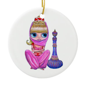 Little Pink Genie Belly Dancer Big Eyes Cute Ceramic Ornament