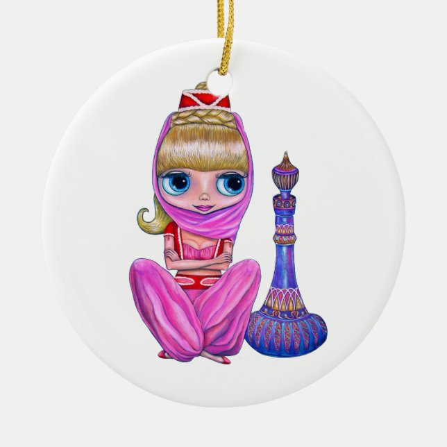 Little Pink Genie Belly Dancer Big Eyes Cute Ceramic Ornament (Front)