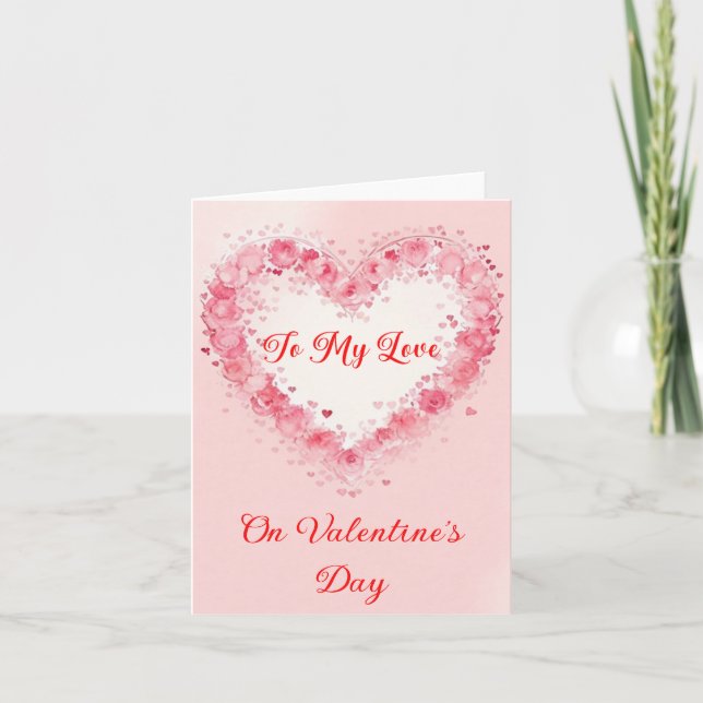 Little Pink Hearts and Flowers Valentine Holiday Card (Front)