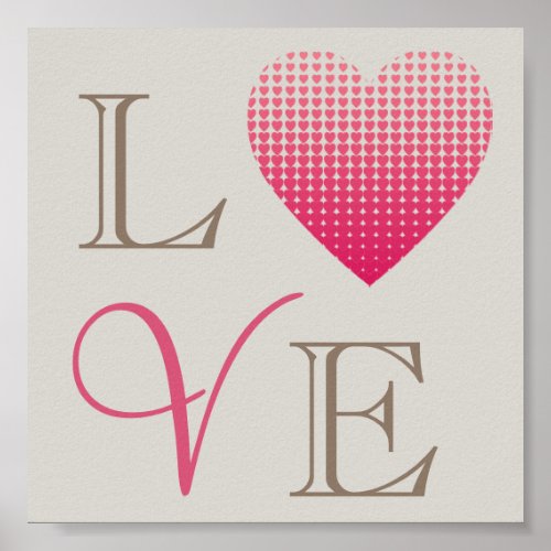 Little pink hearts Love red gray background Poster