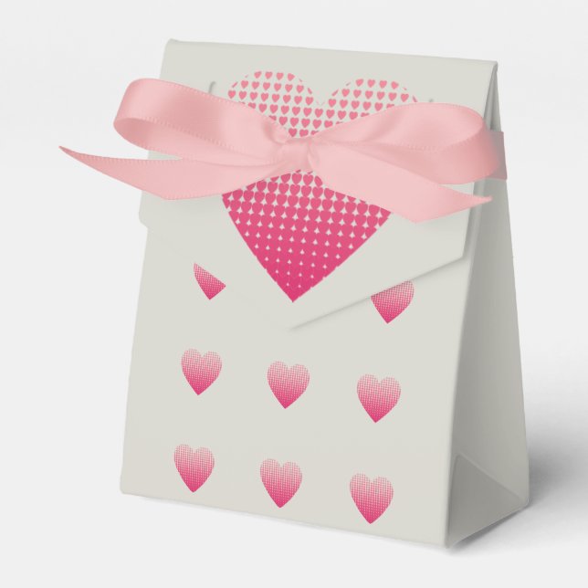 Little pink hearts pattern light grey favor boxes (Front Side)