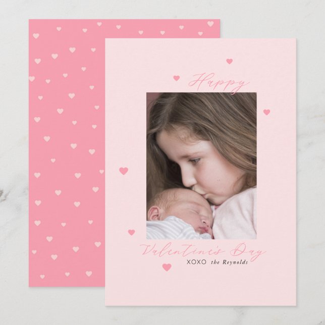Little Pink Hearts Valentines Day Photo Card (Front/Back)