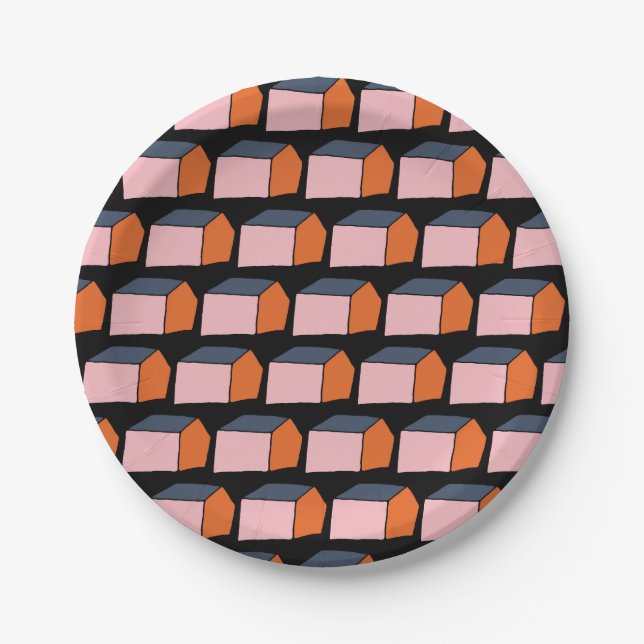 Little pink houses housewarming new home party paper plates (Front)
