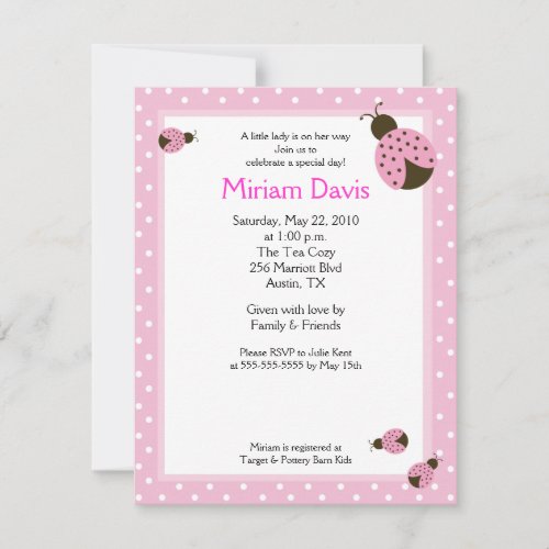 Little Pink Ladybugs 4x5 Baby Shower Invitations