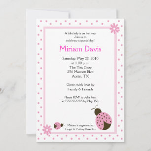 Little Pink Ladybugs 5x7 Baby Shower Invitations