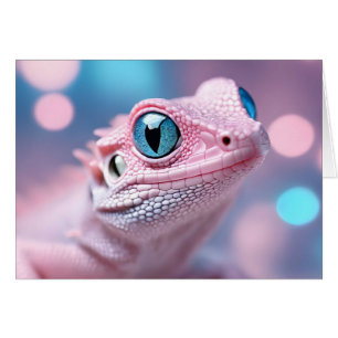 Little Pink Lizard w/ Big Blue Eyes Blank Inside Cards