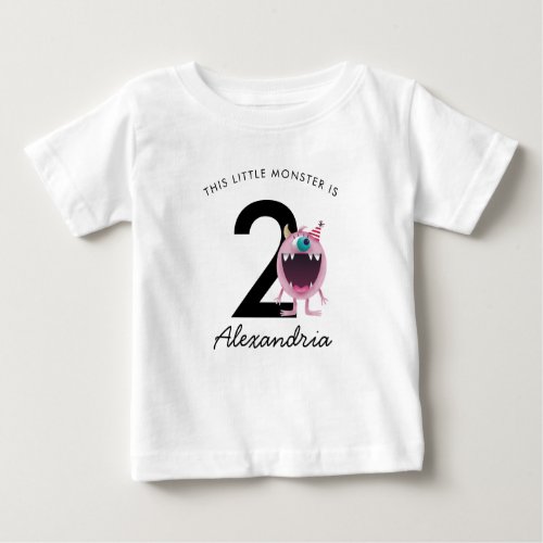 Little Pink Monster Birthday  Any Age Baby T_Shirt