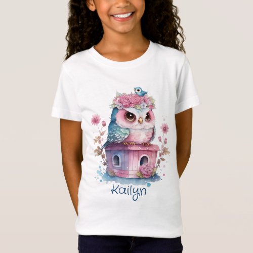 Little Pink Owl Watercolor T_Shirt