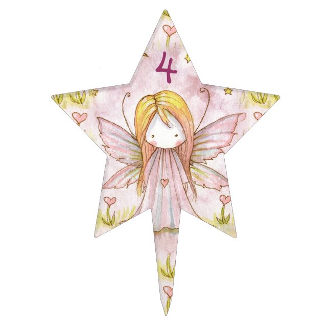 Little Pink Pastel Fairy Birthday Cake Topper (Front)