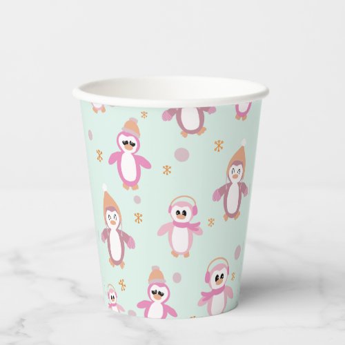 Little pink penguin pattern winter Paper cup