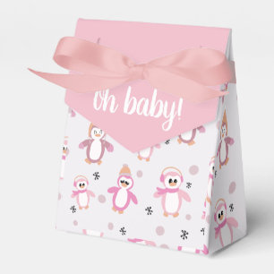 Little Pink Penguin Winter Baby Shower Favor Box