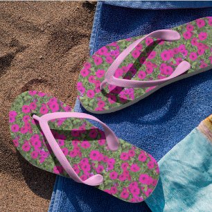 Little Pink Petunias Floral Pattern Flip Flops
