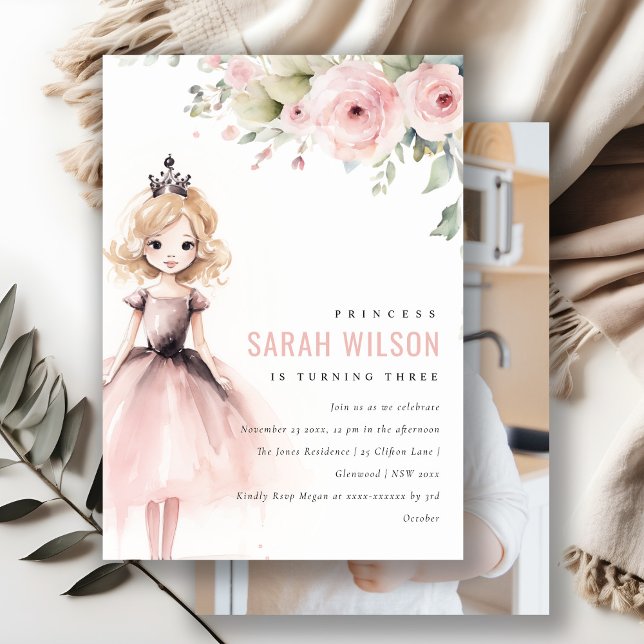 Little Pink Princess Rose Floral Birthday Photo Invitation (Creator Uploaded)