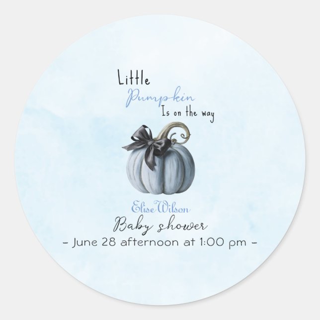 Little pink pumpkin bow is on the way classic round sticker (Front)