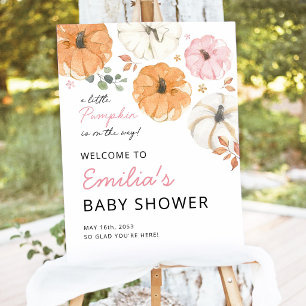 Little Pink Pumpkin Girl Baby Shower Welcome Sign