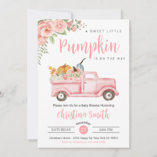 Little Pink Pumpkin Rustic Truck Baby Girl Shower Invitation