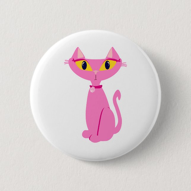 Little Pink Retro Cat Pinback Button (Front)