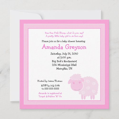 Little Pink Sheep Farm 5x5 Baby Shower Invitation