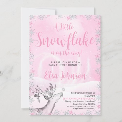 Little Pink Snowflake Girl Baby Shower Invitation 