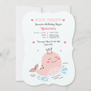 Little Pink Whale Pool Birthday Party Invitation