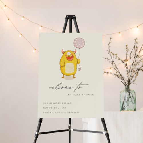 Little Pink Yellow Monster Baby Shower Welcome  Foam Board