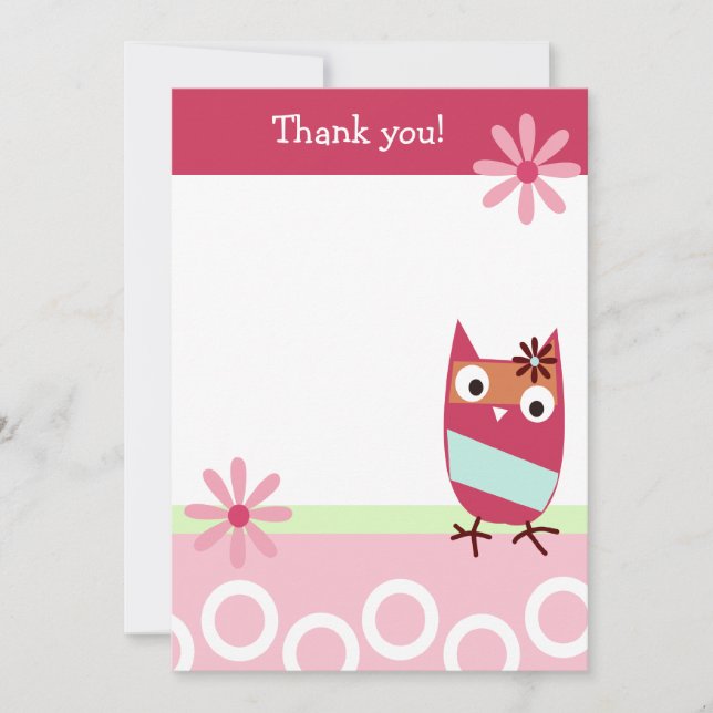 Little Pink Zutano Owl Flat Thank You note (Front)