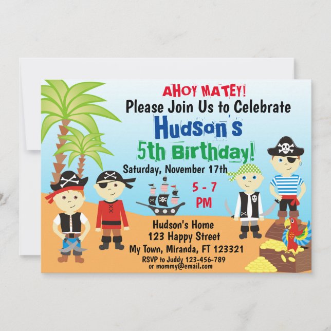 Little Pirate Boys birthday Invitation (Front)
