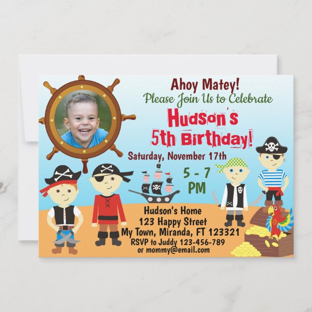 Little Pirate Boys birthday Invitation (Front)
