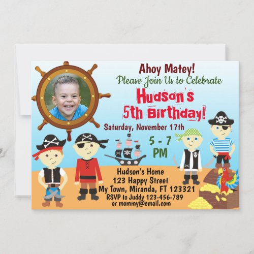 Little Pirate Boys birthday Invitation