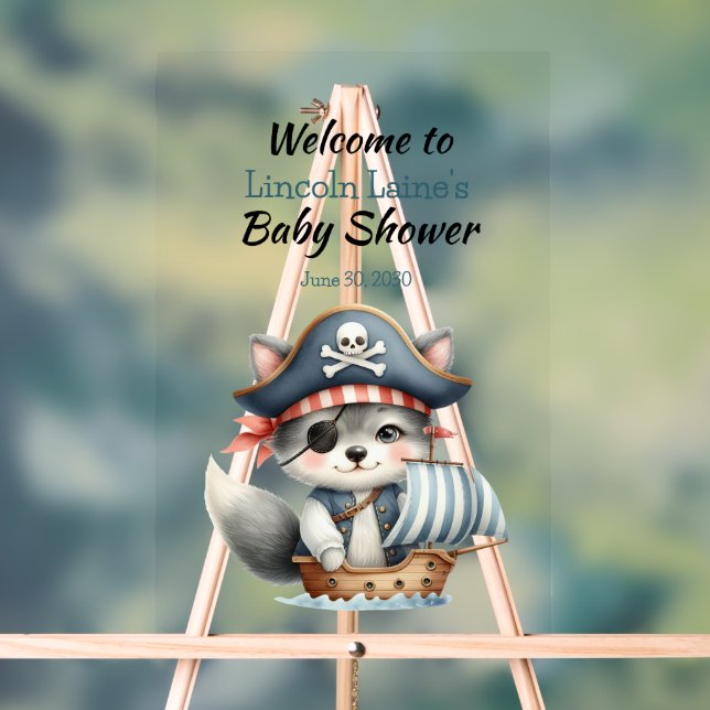 Little Pirate Cat Baby Boy Shower Acrylic Sign (Neutral)