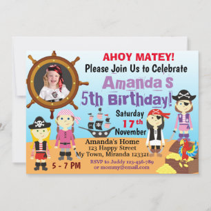 Little Pirate Girl Boys birthday Invitation