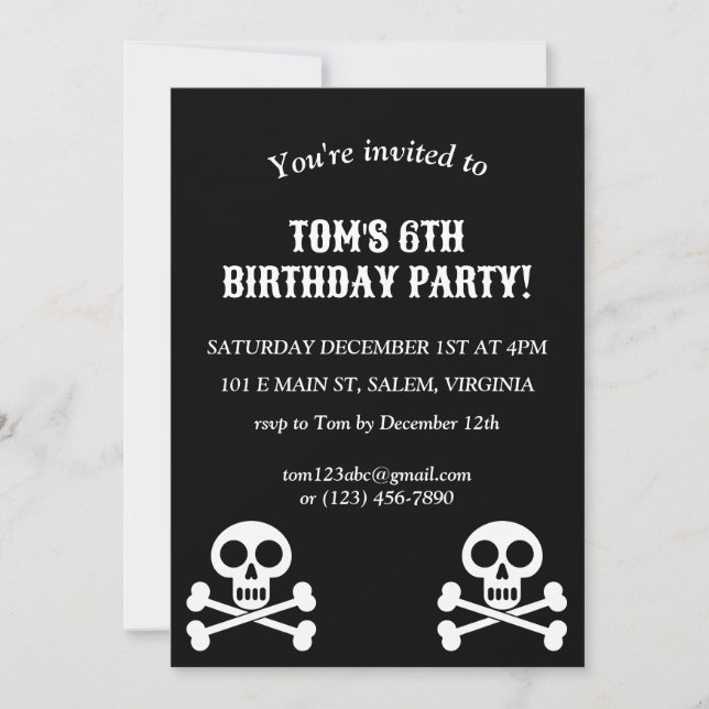 Little Pirate Kids Skull and Crossbones Birthday Invitation (Front)