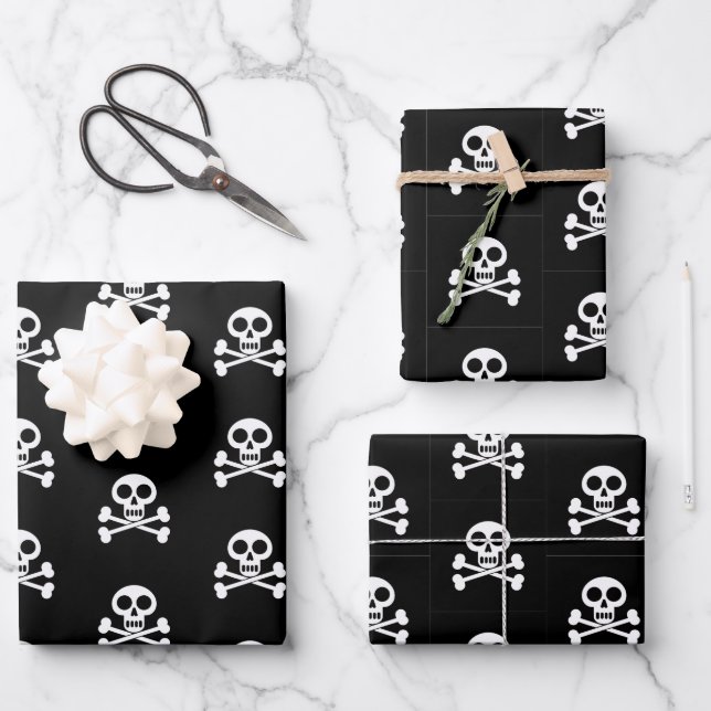 Little Pirate Kids Skull and Crossbones Birthday  Wrapping Paper Sheets (Front)