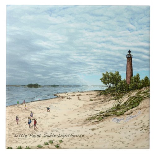 Little Point Sable Lighthouse Ceramic Tile