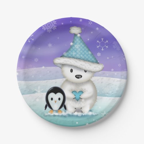 Little Polar Bear and Penguin Holiday Plates