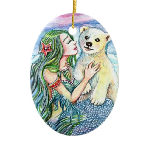 Little Polar Bear Baby - Mermaid Art Ceramic Ornament