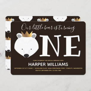 Little Polar Bear Crown One Animal First Birthday Invitation