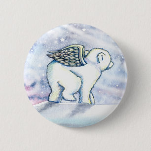 Little Polar Bear Cub Angel Pinback Button