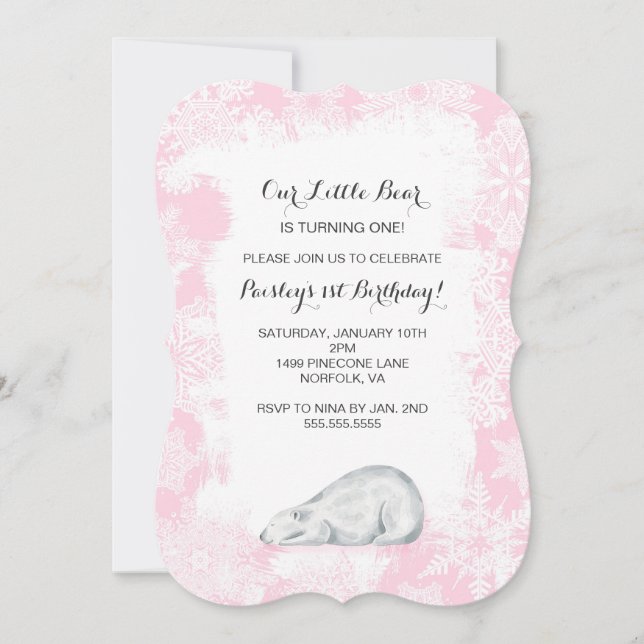 Little Polar Bear Winter Birthday Party Invite (Front)