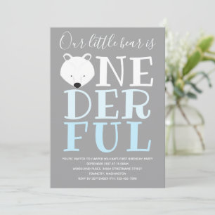 Little Polar Bear Wonderful One 1st Birthday Invit Invitation